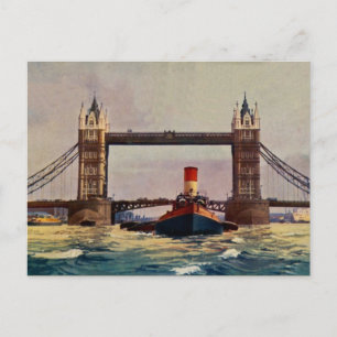 Watercolor Tower Bridge, steamer London Postcard
