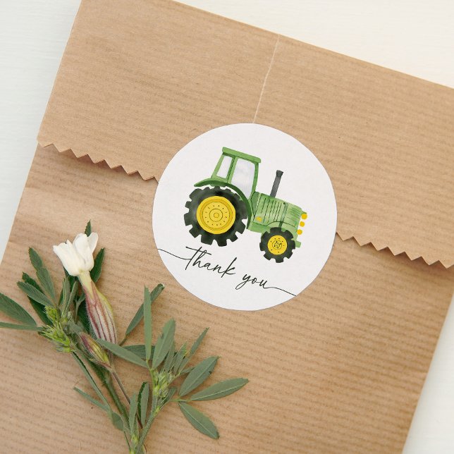 Watercolor Tractor Baby Shower Classic Round Sticker (Creator Uploaded)