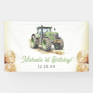 Watercolor Tractor Birthday Party Banner