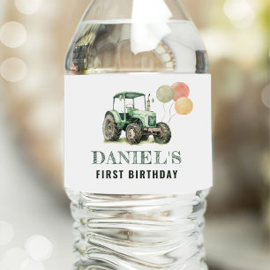 Watercolor Tractor Birthday Party Water Bottle Label