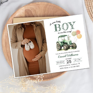 Watercolor Tractor Boy Baby Shower Photo Invitation
