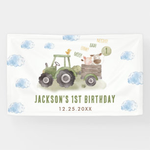 Watercolor Tractor Farm 1st Birthday Banner