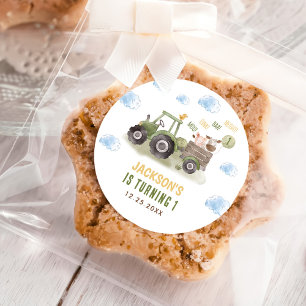 Watercolor Tractor Farm 1st Birthday Classic Round Sticker