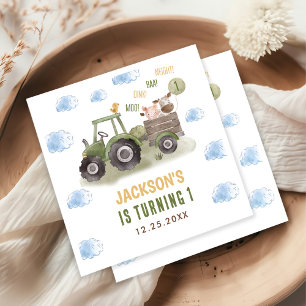 Watercolor Tractor Farm 1st Birthday  Napkin