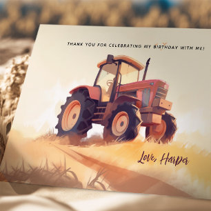 Watercolor Tractor Kids' Birthday Thank You Card