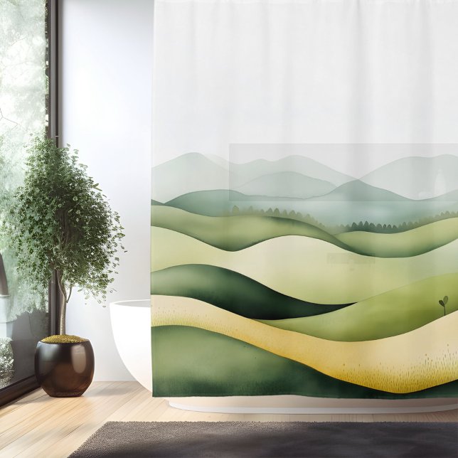 Watercolor Traditional Japanese Landscape Shower Curtain (Creator Uploaded)