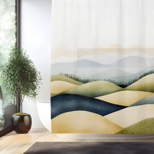 Watercolor Traditional Japanese Landscape Shower Curtain