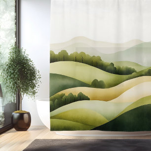 Watercolor Traditional Japanese Landscape Shower Curtain