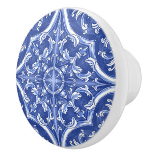 Watercolor Traditional Tribal Portuguese Azulejos Ceramic Knob