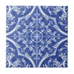 Watercolor Traditional Tribal Portuguese Azulejos Ceramic Tile