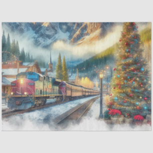 Watercolor Train and Christmas Tree Tissue Paper