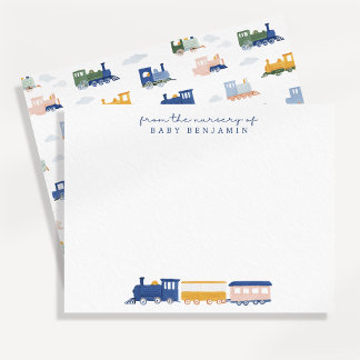 Watercolor Train Baby Boy Nursery Note Card