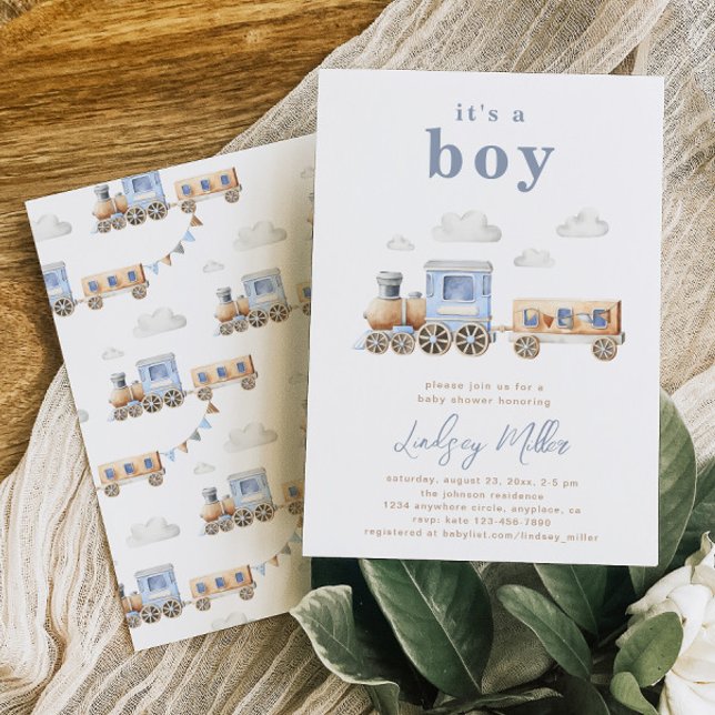 Watercolor Train Baby Shower Invitation (Creator Uploaded)
