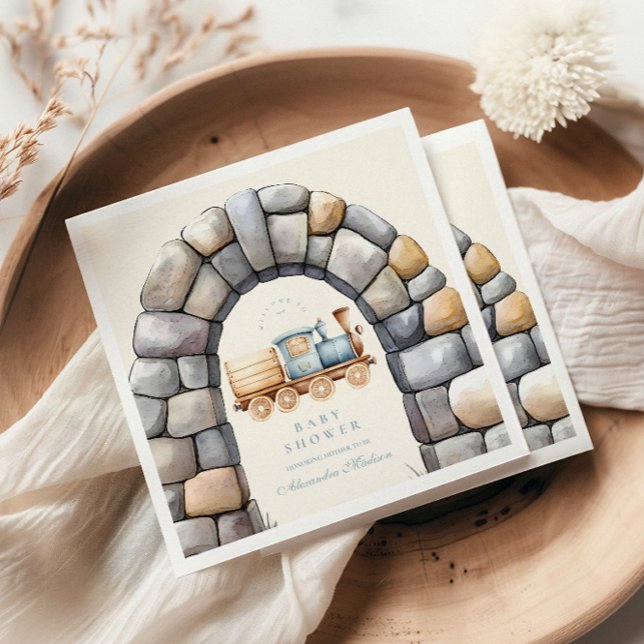 Watercolor Train Baby Shower Napkin (Creator Uploaded)