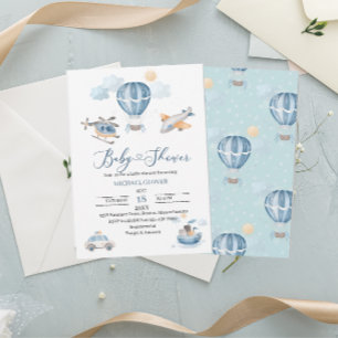 Watercolor Transport baby shower Invitation