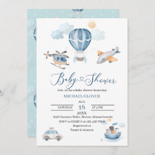 Watercolor Transport baby shower Invitation