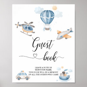 Watercolor Transportation baby shower guest book