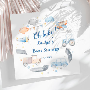 Watercolor Transportation Baby Shower Theme Napkin