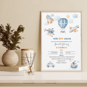 Watercolor Transportion birthday baby shower  Invitation