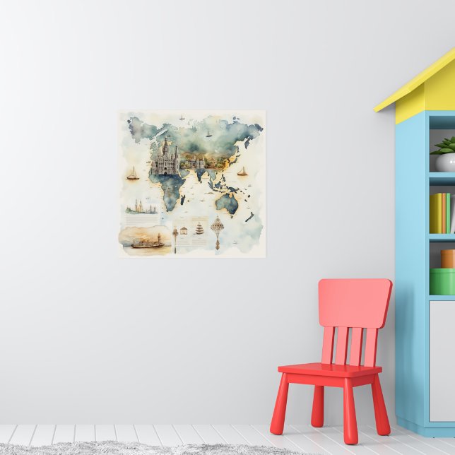 Watercolor Travel Map Poster (Nursery 1)