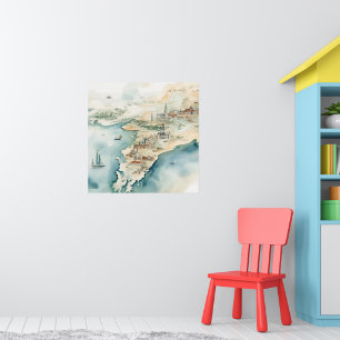 Watercolor Travel Map Poster