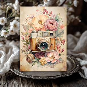 Watercolor travel retro camera old photos roses tissue paper