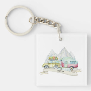 Watercolor Travel Transport Key Ring