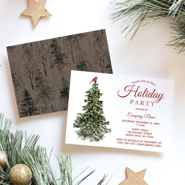 Watercolor Tree and Cardinal Holiday Party Invitation (Creator Uploaded)