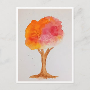 Watercolor tree autumn harvest fall foliage postcard