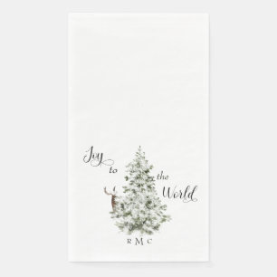Watercolor Tree Deer Joy to the World Monogram Napkin