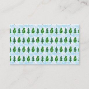 Watercolor Tree Forest Painting Snowing Christmas Business Card