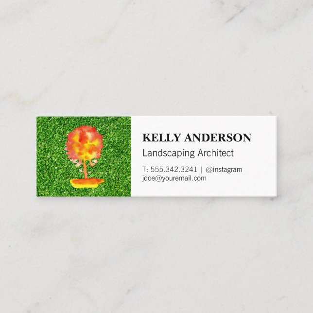 Watercolor Tree | Grass Mini Business Card (Front)