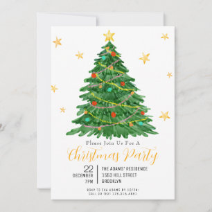 Watercolor Tree Merry Christmas Party Invitation