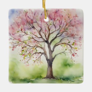 Watercolor Tree Painting Ceramic Ornament