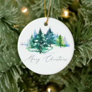 Watercolor trees  ceramic ornament