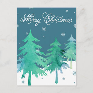 Watercolor Trees Christmas Postcard