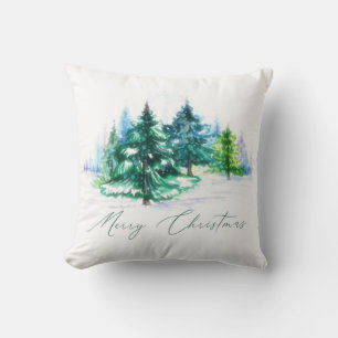 Watercolor trees cushion