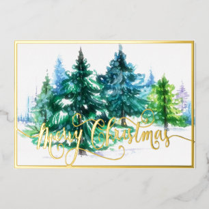 Watercolor trees foil holiday card