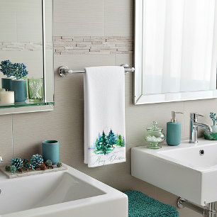 Watercolor trees hand towel