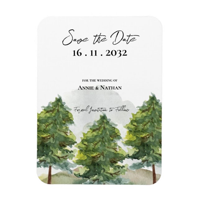 Watercolor Trees Landscape Wedding Save the Date  Magnet (Vertical)
