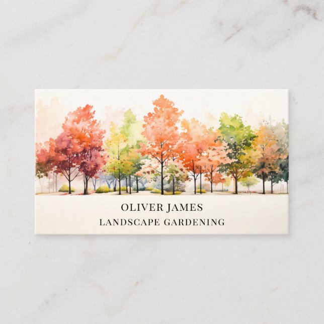 Watercolor Trees Landscaping Gardening Plant Business Card (Front)