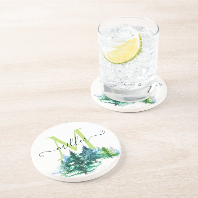Watercolor trees  personalised coaster (Side)