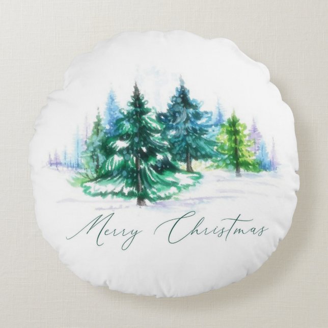Watercolor trees  round cushion (Front)