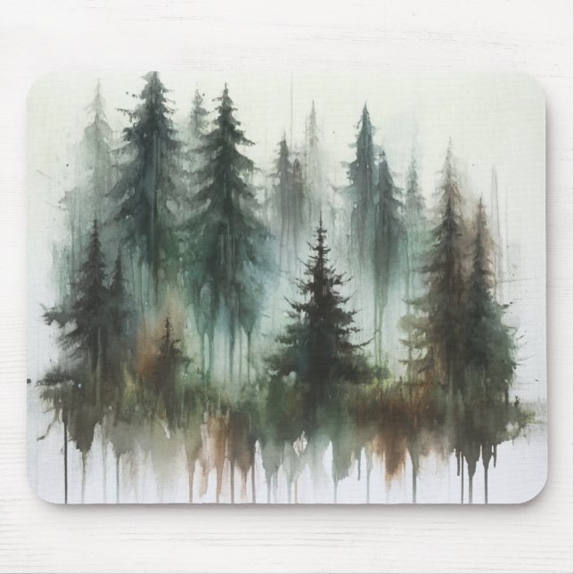Watercolor Trees Rustic Wilderness  Mouse Pad (Front)
