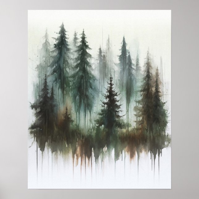 Watercolor Trees Rustic Wilderness Wall Art (Front)