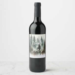 Watercolor Trees Rustic Wilderness Wedding Wine Label