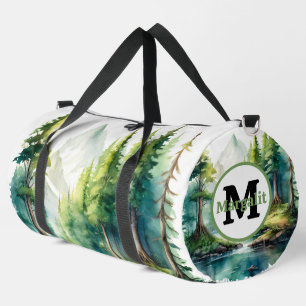 Watercolor Trees Scenery River Large Duffle Bag