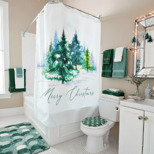 Watercolor trees shower curtain
