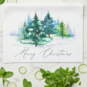 Watercolor trees tea towel