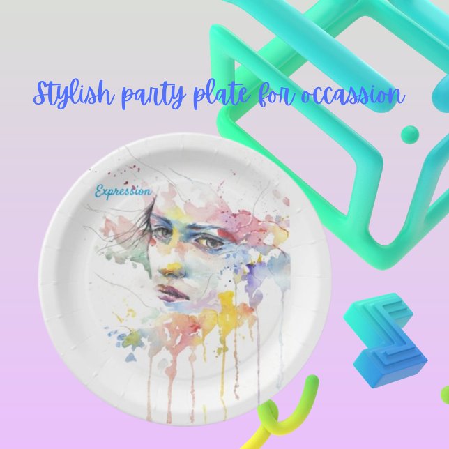 Watercolor Trend Expression of Woman Paper Plate (Creator Uploaded)
